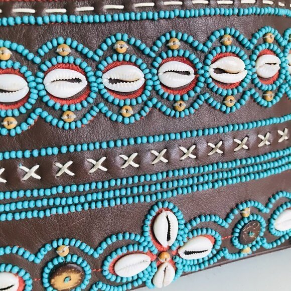 Vintage Isabella Fiore Brown Turquoise Shell Embroidered Bag - Picture 2 of 8